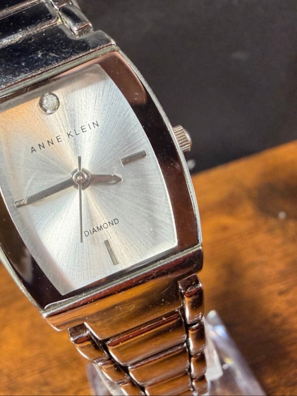 Anne Klein Women's Diamond Accent Silver Tone Rectangular Dress Watch